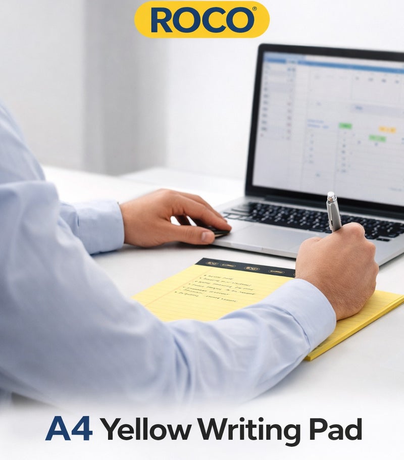 ROCO A4 Yellow Writing Pad 40 Sheets Ruled Notepad with Perforated Pages & Strong Backing for Office, School & Daily Use - Image 3
