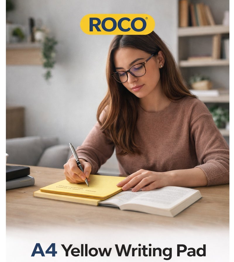 ROCO A4 Yellow Writing Pad 40 Sheets Ruled Notepad with Perforated Pages & Strong Backing for Office, School & Daily Use - Image 2