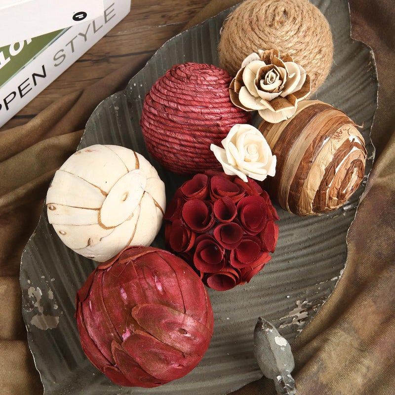 CIR OASES Decorative Bowl & Vase Filler Balls for Home Decor, Set of 6 PCS Natural Tone Rattan Wicker Balls Centerpieces Decoration, Decorative Orbs Vase Bowl Filler for Table Centerpieces - Image 1