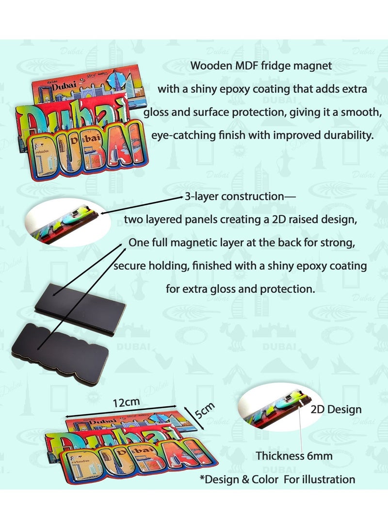سوق الهدايا التذكارية مغناطيس ثلاجة من خشب MDF، 3 قطع (12×5 سم)، حجم كبير | معالم دبي الشهيرة | راتنج إيبوكسي لامع، للمنزل، تذكار، هدية للمسافرين، هدية تذكارية - Image 2
