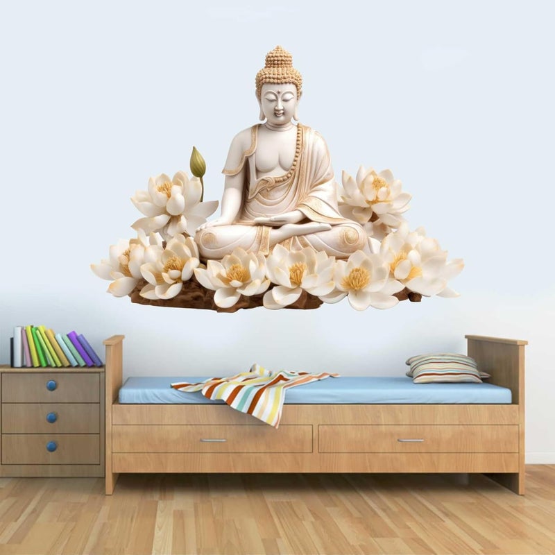 Wall Attraction Buddha and White Flower Wall Stickers Murals Size 76x55cm MD165_S - Image 2