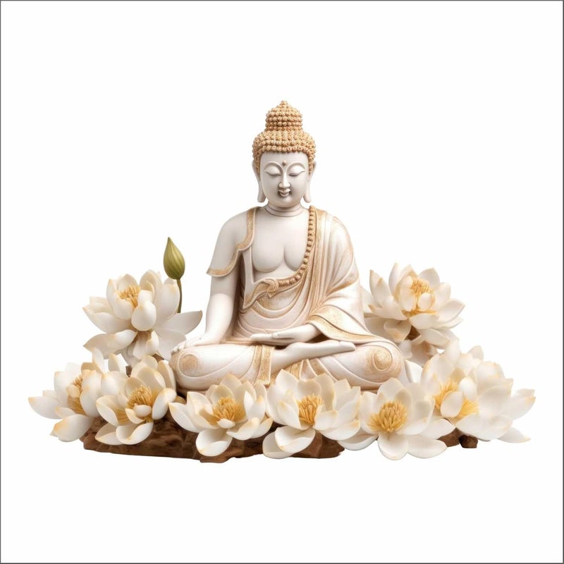 Wall Attraction Buddha and White Flower Wall Stickers Murals Size 76x55cm MD165_S - Image 3