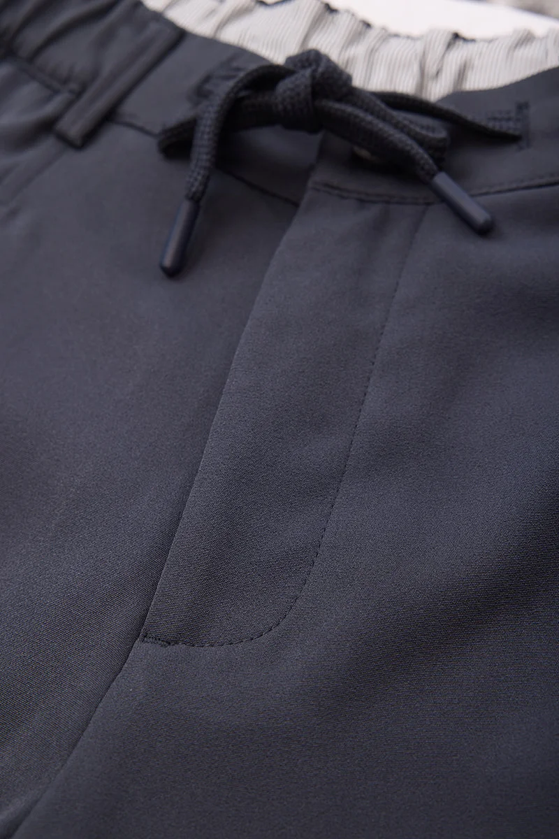 SNITCH Navy Blue Mid Rise Relaxed Fit Trousers