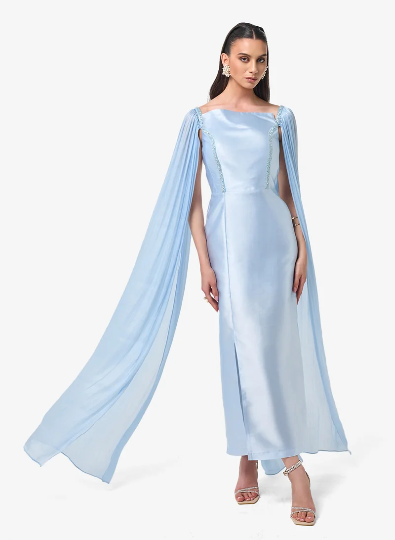 Threadz By Ajooni  Mesh Cape Detail Midi Dress for Women | Best Price UAE