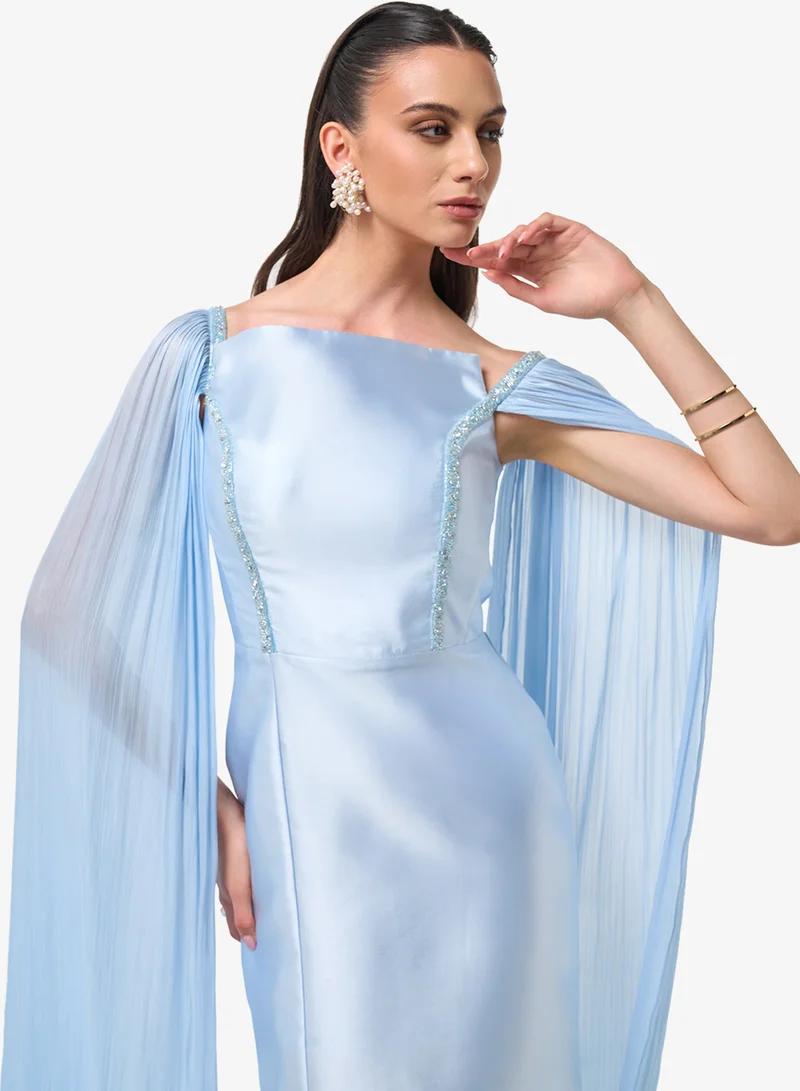 Threadz By Ajooni  Mesh Cape Detail Midi Dress for Women | Best Price UAE