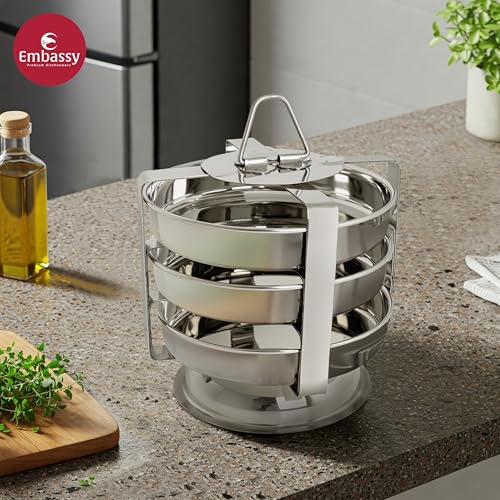 Embassy Stainless Steel Dhokla/Thatte/Plate Idli Maker/Stand | Diameter - 14.8 cm | 3 Plates, 3 Idlis | Idly Plates with Stand - Image 3