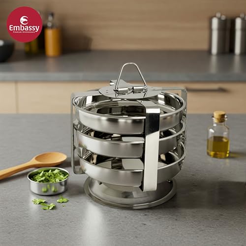 Embassy Stainless Steel Dhokla/Thatte/Plate Idli Maker/Stand | Diameter - 14.8 cm | 3 Plates, 3 Idlis | Idly Plates with Stand - Image 2