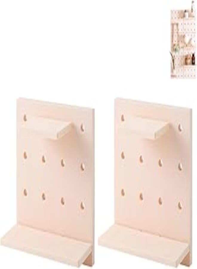 LITOON Floating Wall Mounted Shelves Wall Hanging Racks Peg Board Plastic Wall Storage Shelves for Bedroom, Bathroom, Kitchen (Beige)