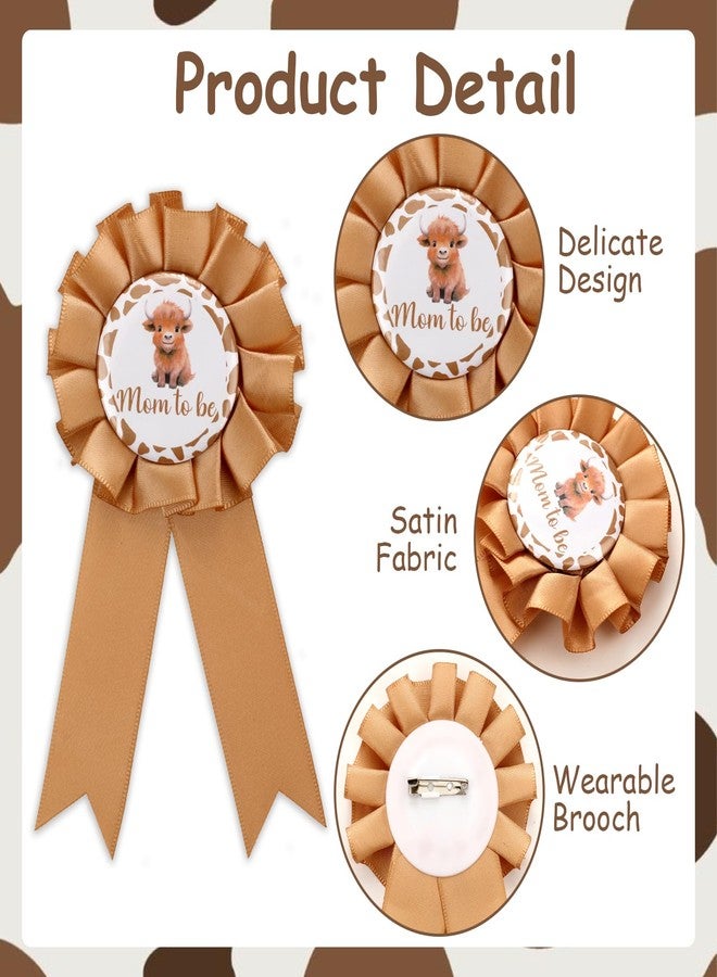 Serencatcher Highland Cow Mom to Be Sash, Highland Cow Baby Shower Favors Include Brown Mom Dad to Be Pin Sash Flower Crown Headband for Western Cowgirl Cowboy Gender Reveals Party Pregnancy Props - Image 3