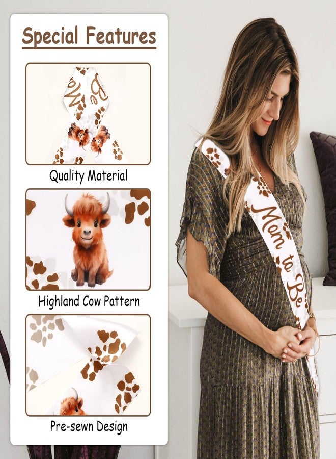 Serencatcher Highland Cow Mom to Be Sash, Highland Cow Baby Shower Favors Include Brown Mom Dad to Be Pin Sash Flower Crown Headband for Western Cowgirl Cowboy Gender Reveals Party Pregnancy Props - Image 4