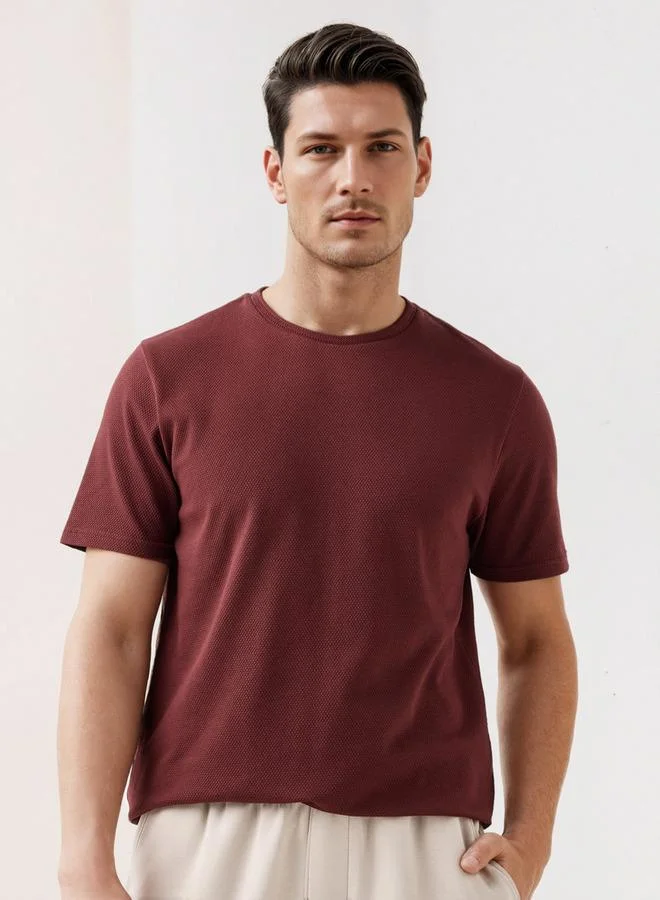 Iconic Iconic Popcorn Textured T-shirt with Crew Neck