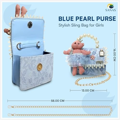 Sanas (1Pc Purse For Baby Girls Barbie Purse For Women Handbag Magical Unicorn Handbag Baby Sling Bag For Kids Hand Bag For Girls (1Pc) (Blue) - Image 2