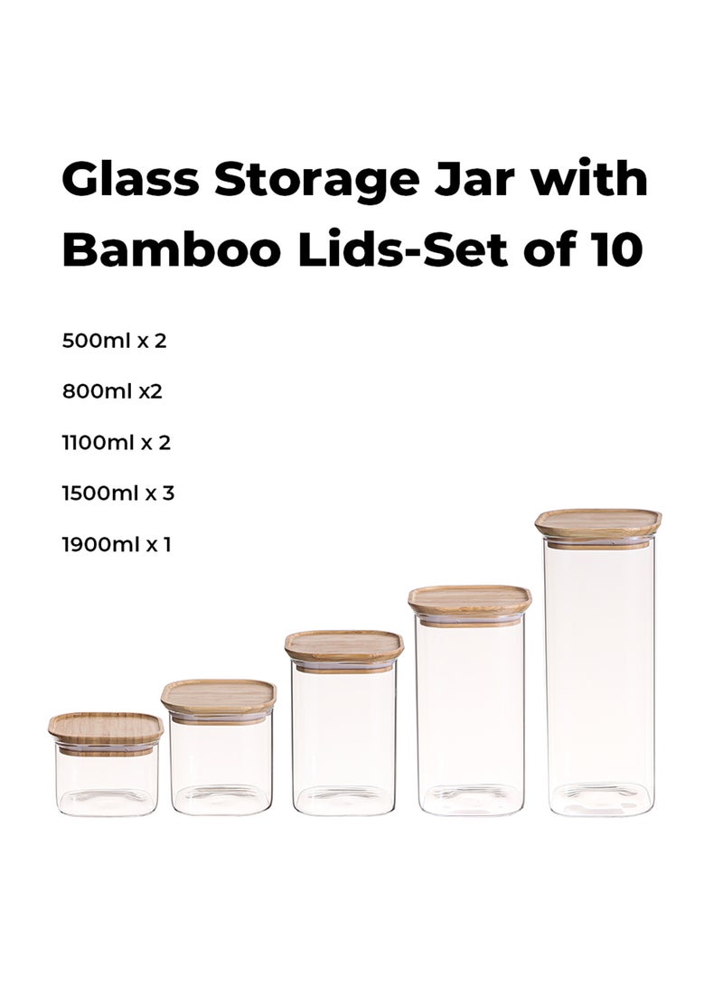 ايست من نون مجموعة من 10 برطمانات زجاجية مربعة مع غطاء من الخيزران، مجموعات حاويات للمطبخ، حاويات طعام قابلة للتكديس للقهوة| المكسرات| المعكرونة - Image 2