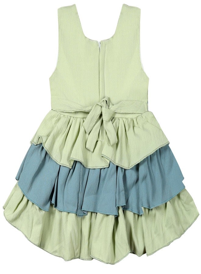 little PANDA Baby Girl’s Dress Fit & Flare Knee-Length Crepe Dress (6-12 Months, Green) - Image 3