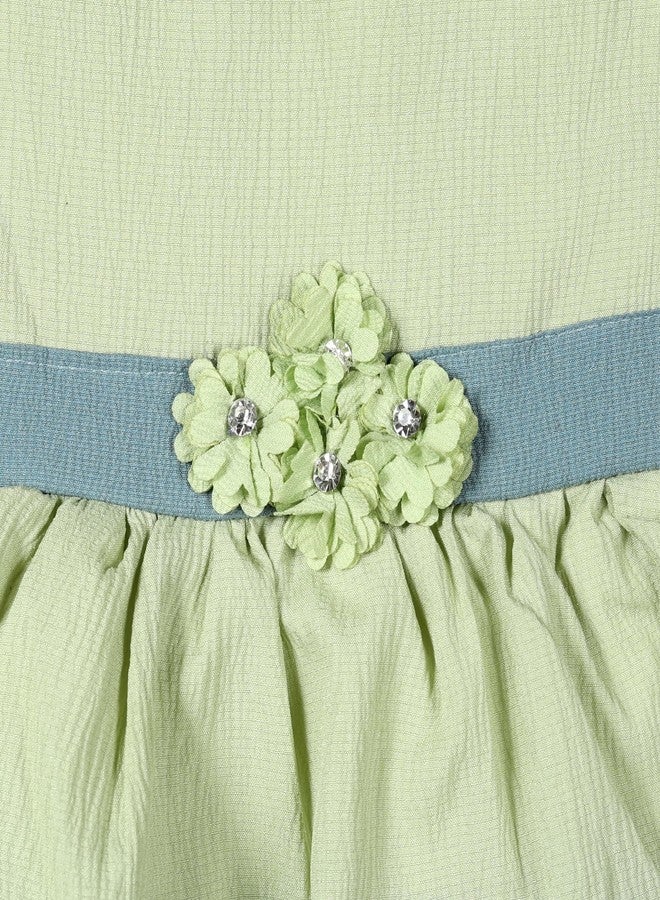 little PANDA Baby Girl’s Dress Fit & Flare Knee-Length Crepe Dress (6-12 Months, Green) - Image 2