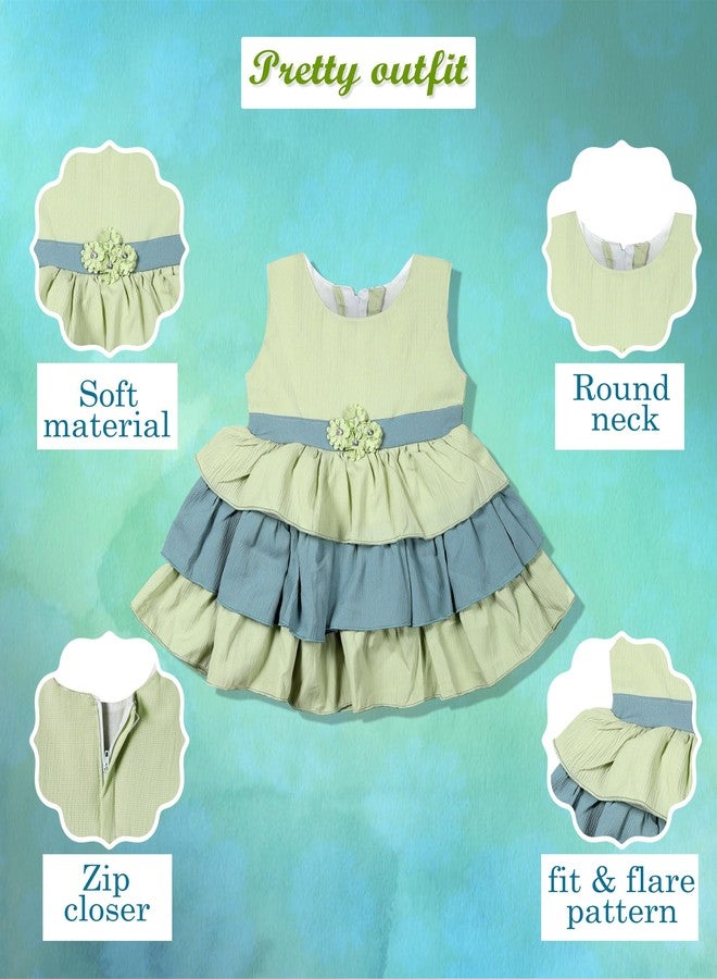 little PANDA Baby Girl’s Dress Fit & Flare Knee-Length Crepe Dress (6-12 Months, Green) - Image 4