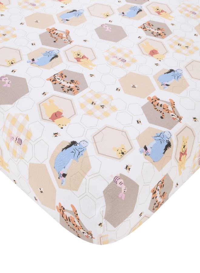 NoJo Disney Winnie The Pooh Hugs and Honeycombs Grey, White, and Tan Patchwork with Piglet, Tigger and Eeyore 3 Piece Crib Bedding Set - Comforter, 100% Cotton Fitted Crib Sheet, and Crib Skirt - Image 2