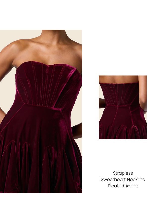 Lulus Womens Zarae Corset Velvet Flounce Skirt Mini Dress, Merlot, M - Image 2