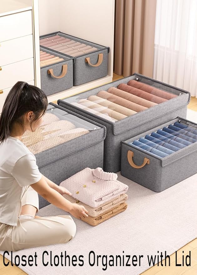 VPGS VPGS Set of 1 Wardrobe Storage Organiser Foldable Closet Clothes Organiser Fabric Storage Boxes with Lid and Clear Window For Jeans Pants Shirts Leggings Sweaters - Image 2