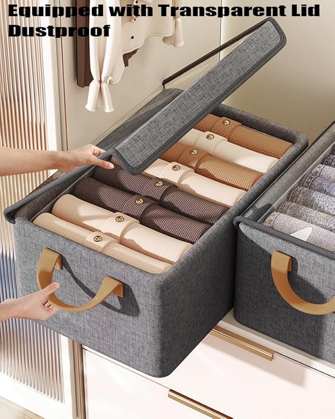 VPGS VPGS Set of 1 Wardrobe Storage Organiser Foldable Closet Clothes Organiser Fabric Storage Boxes with Lid and Clear Window For Jeans Pants Shirts Leggings Sweaters - Image 4