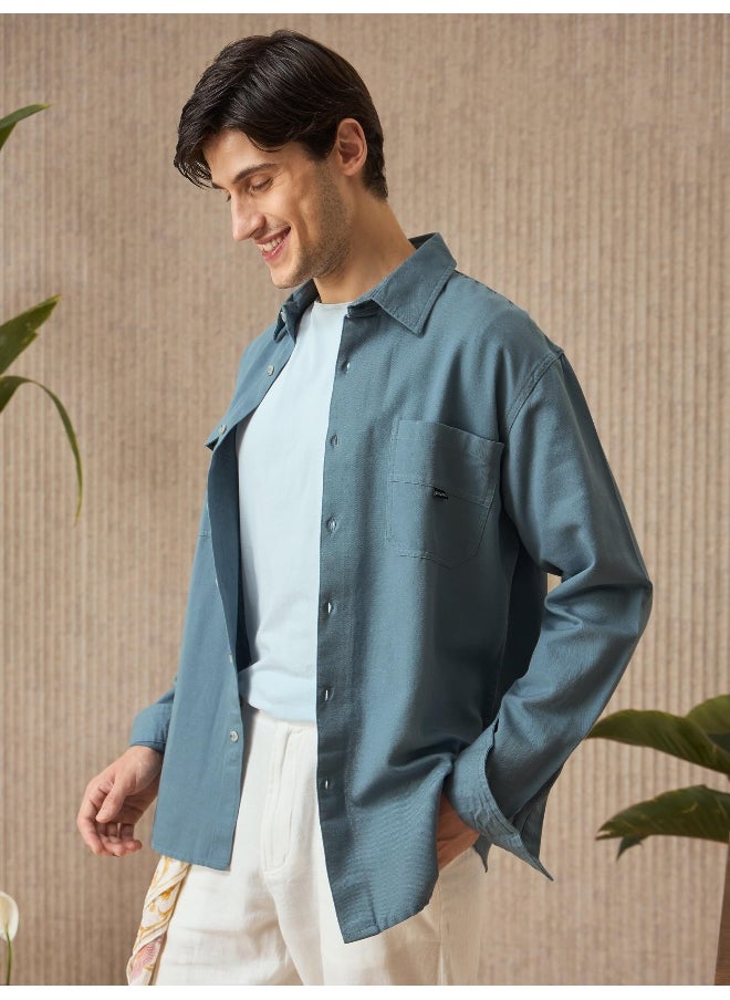 Beyoung Smoky Blue Cotton Shirt for Men  - Image 3