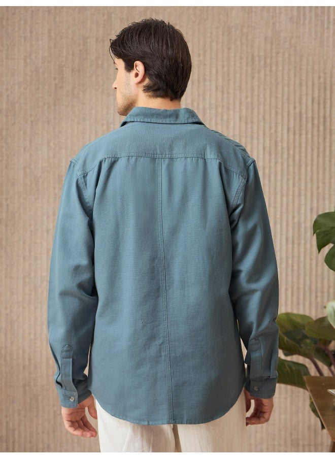 Beyoung Smoky Blue Cotton Shirt for Men  - Image 4