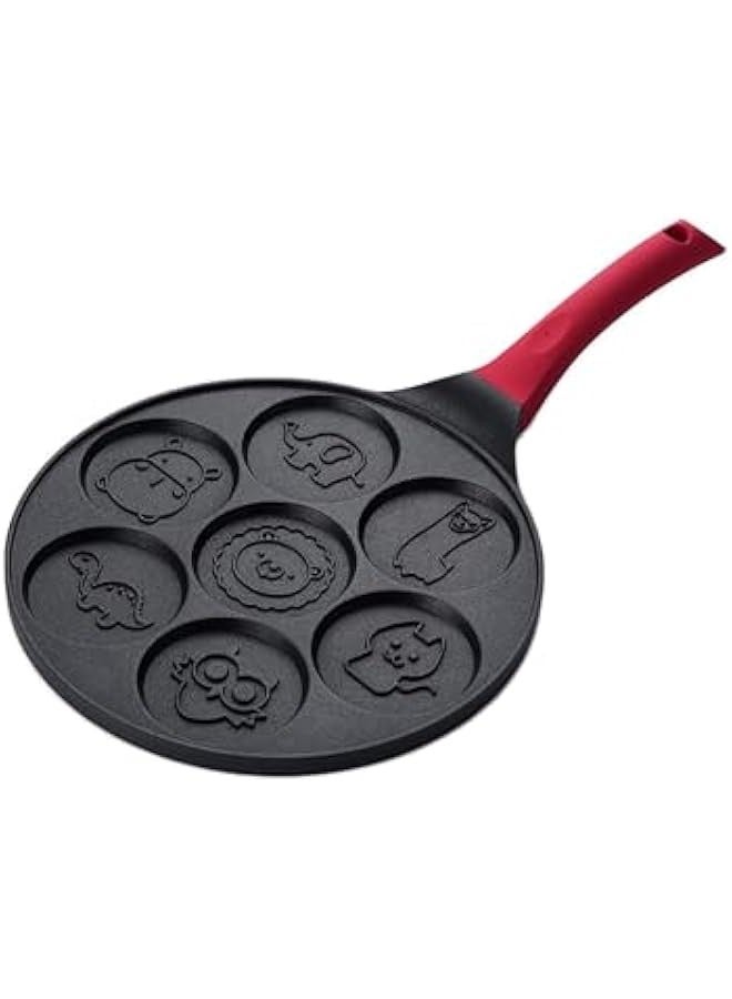 بيوينتي صينية صنع البان كيك - صينية بان كيك غير لاصقة مع 7 قوالب على شكل حيوانات - فطائر ممتعة وسهلة للاطفال - قالب بان كيك 10 انش - مثالية للاطفال - متوافقة مع موقد الغاز والكهرباء - Image 1