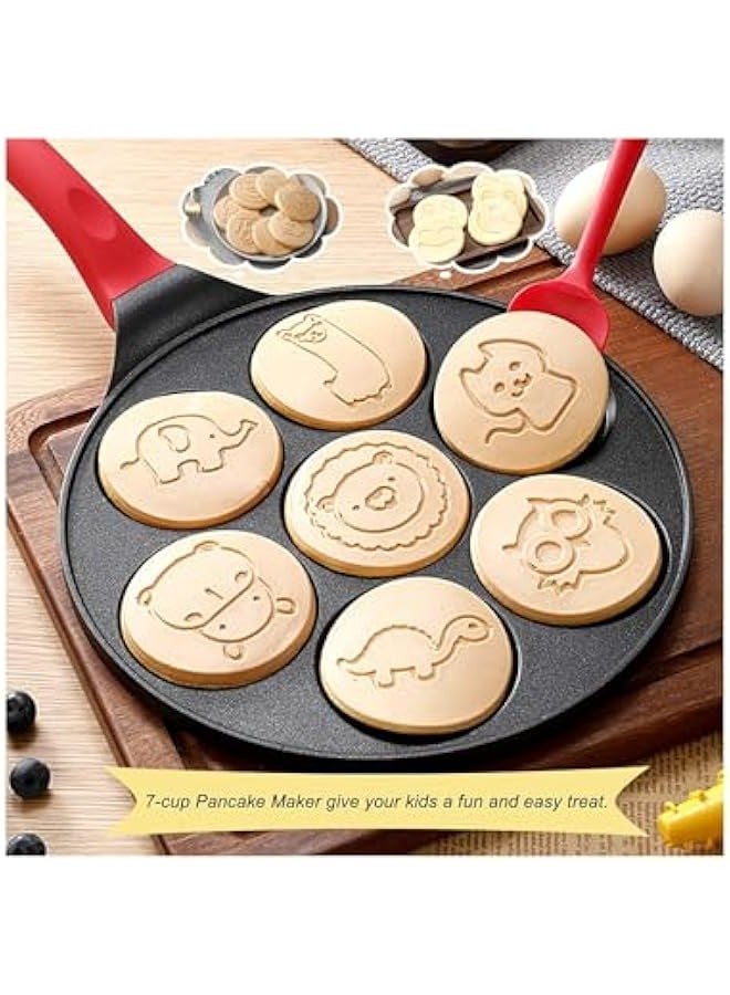 بيوينتي صينية صنع البان كيك - صينية بان كيك غير لاصقة مع 7 قوالب على شكل حيوانات - فطائر ممتعة وسهلة للاطفال - قالب بان كيك 10 انش - مثالية للاطفال - متوافقة مع موقد الغاز والكهرباء - Image 5