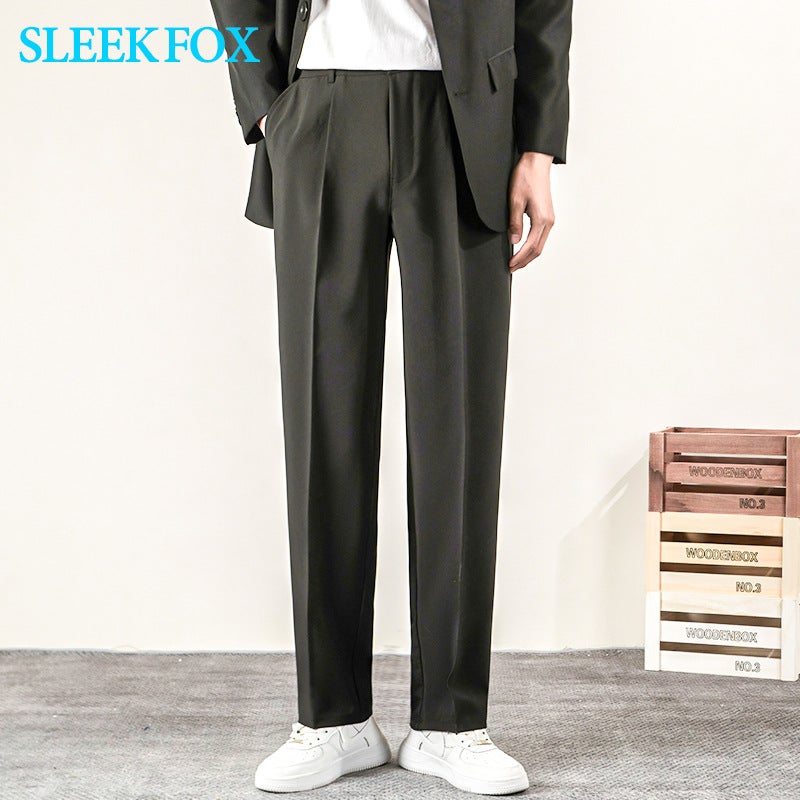 Summer Men'S Drapey Loose Trendy Straight-Leg Casual Pants Korean Style Slim Versatile Cropped Dress Pants Wrinkle-Free Pants - Image 2