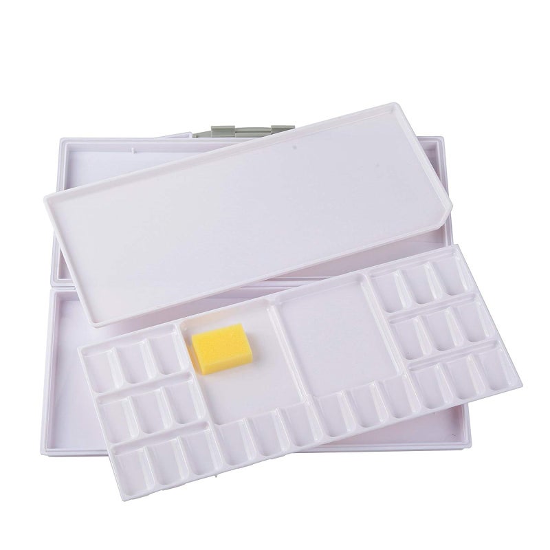 Falling in Art Airtight Leak-Proof Watercolor Palette, 24 Slightly Sloping Wells-3 Mixing Areas, 12 3/5 Inches by 6 2/7 Inches - Image 1