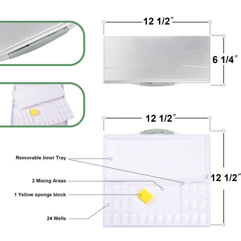 Falling in Art Airtight Leak-Proof Watercolor Palette, 24 Slightly Sloping Wells-3 Mixing Areas, 12 3/5 Inches by 6 2/7 Inches - Image 2