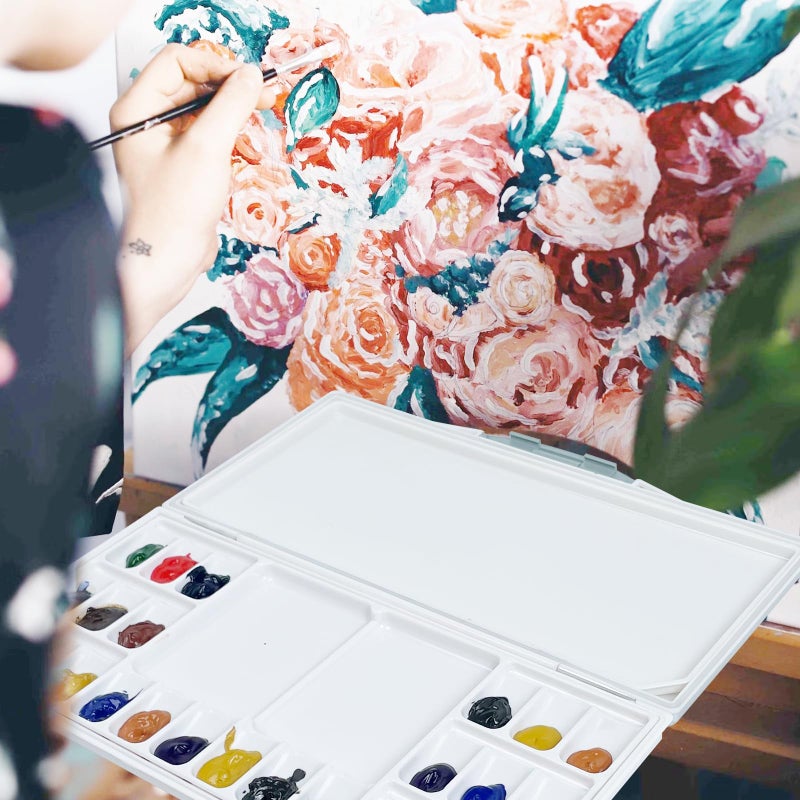 Falling in Art Airtight Leak-Proof Watercolor Palette, 24 Slightly Sloping Wells-3 Mixing Areas, 12 3/5 Inches by 6 2/7 Inches - Image 5