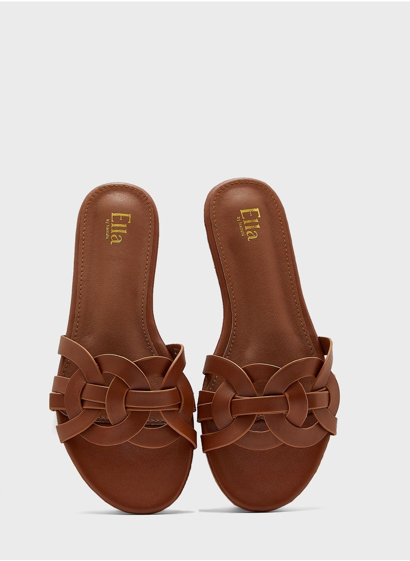ELLA - Woven Circle Detail  Flat Sandal - Image 1