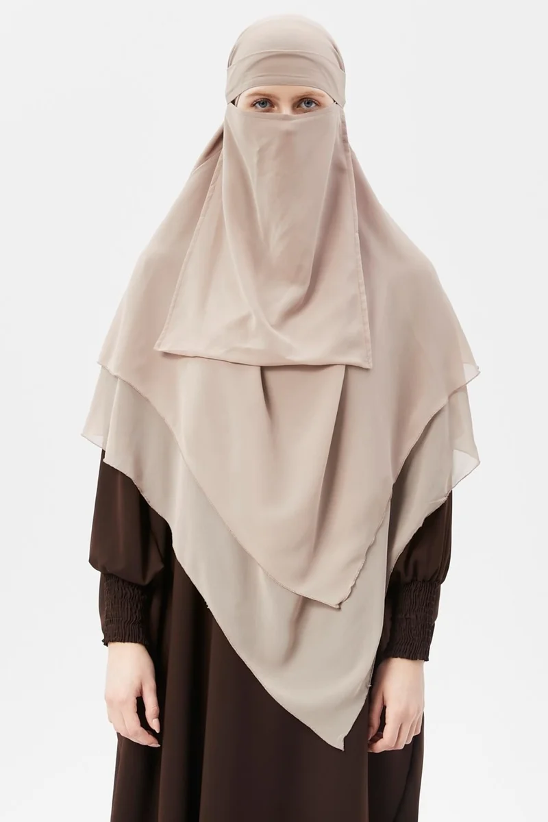 التوبة Ready Practical Chiffon Three Layer Veiled Triangle Hajj Umrah Shawl Soufflé Hijab Nikap