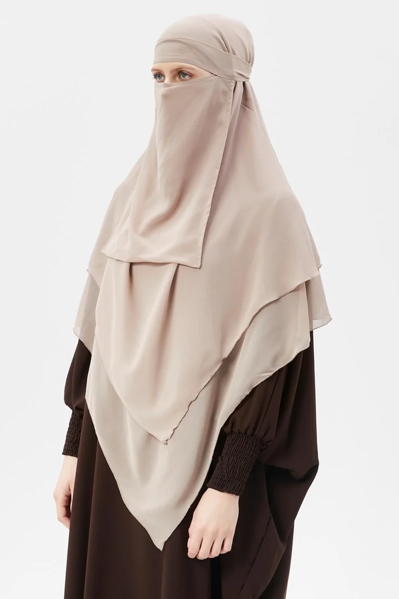 Altobeh Ready Practical Chiffon Three Layer Veiled Triangle Hajj Umrah Shawl Soufflé Hijab Nikap