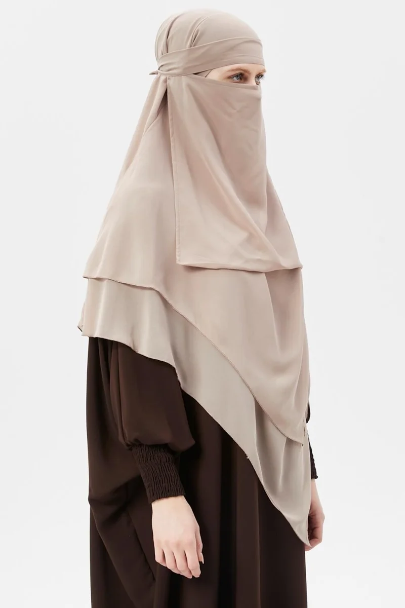 Altobeh Ready Practical Chiffon Three Layer Veiled Triangle Hajj Umrah Shawl Soufflé Hijab Nikap