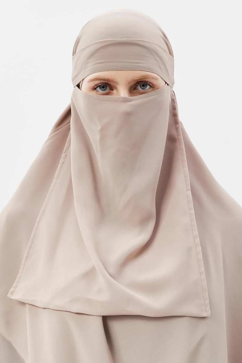 Altobeh Ready Practical Chiffon Three Layer Veiled Triangle Hajj Umrah Shawl Soufflé Hijab Nikap