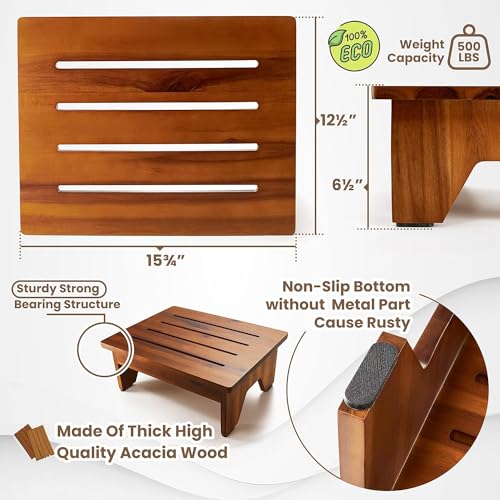 Craftsline One Step Stool for Adults 6.5" - Wooden Step Stools for High Beds - 550 lbs Safety Stepping Stool Bathroom Aid for Handicap, Elderly, Seniors, Kid, Bathtub, Bed, Kitchen (Brown) - Image 5