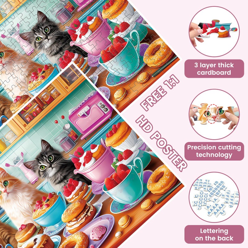 VOLUVOLU 2-Pack 300 Pieces Puzzles for Kids, Dessert Cat Puzzles 300 Pieces Party Cat Jigsaw Puzzles for Adults, Large Piece Puzzle, Puzzle Toys for Boys and Girls, Family Activity Game Nights Gifts - Image 4