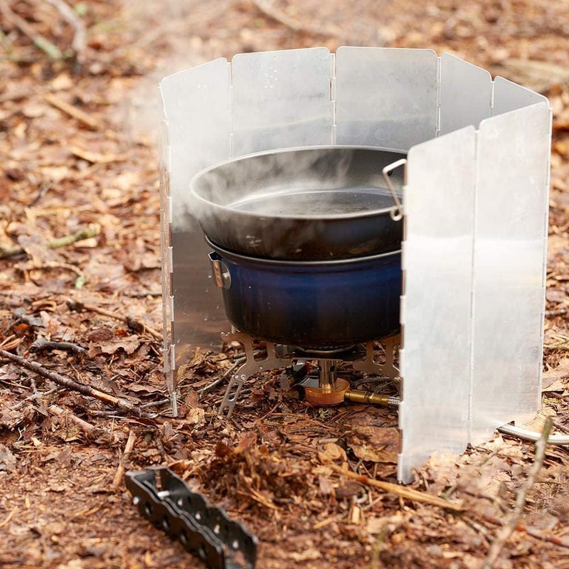 FASTRD Camp Stove Windshield, 10-Panel Folding Aluminum Windscreen for Butane Burners, Lightweight Compact with Drawstring Bag - Image 3