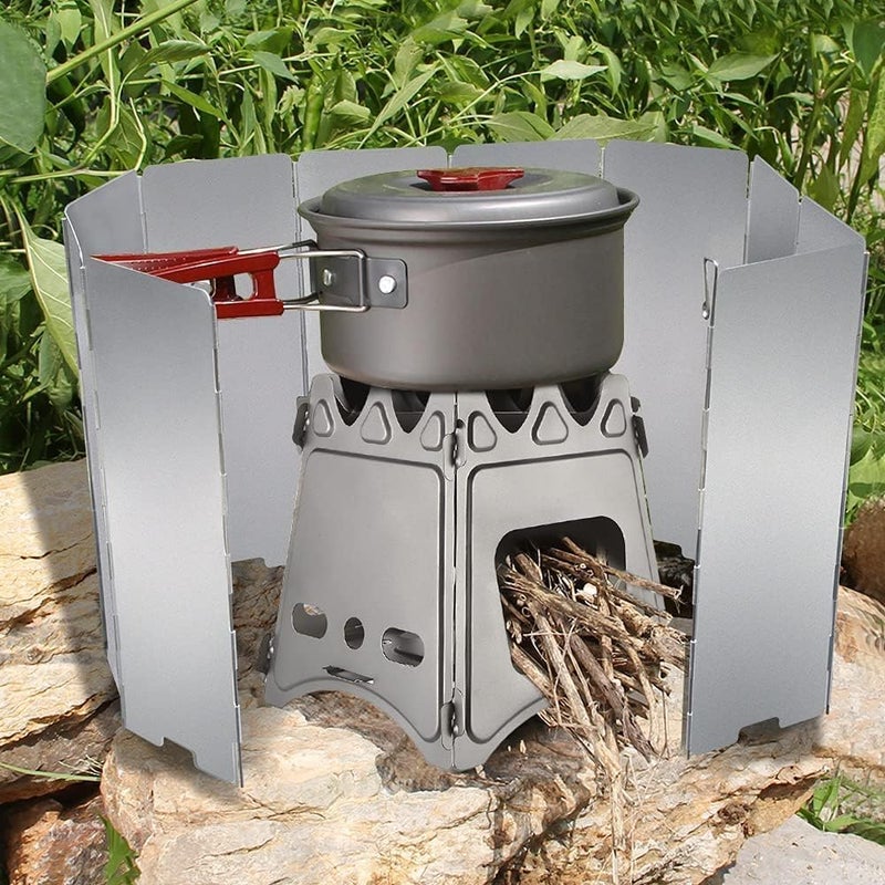 FASTRD Camp Stove Windshield, 10-Panel Folding Aluminum Windscreen for Butane Burners, Lightweight Compact with Drawstring Bag - Image 4