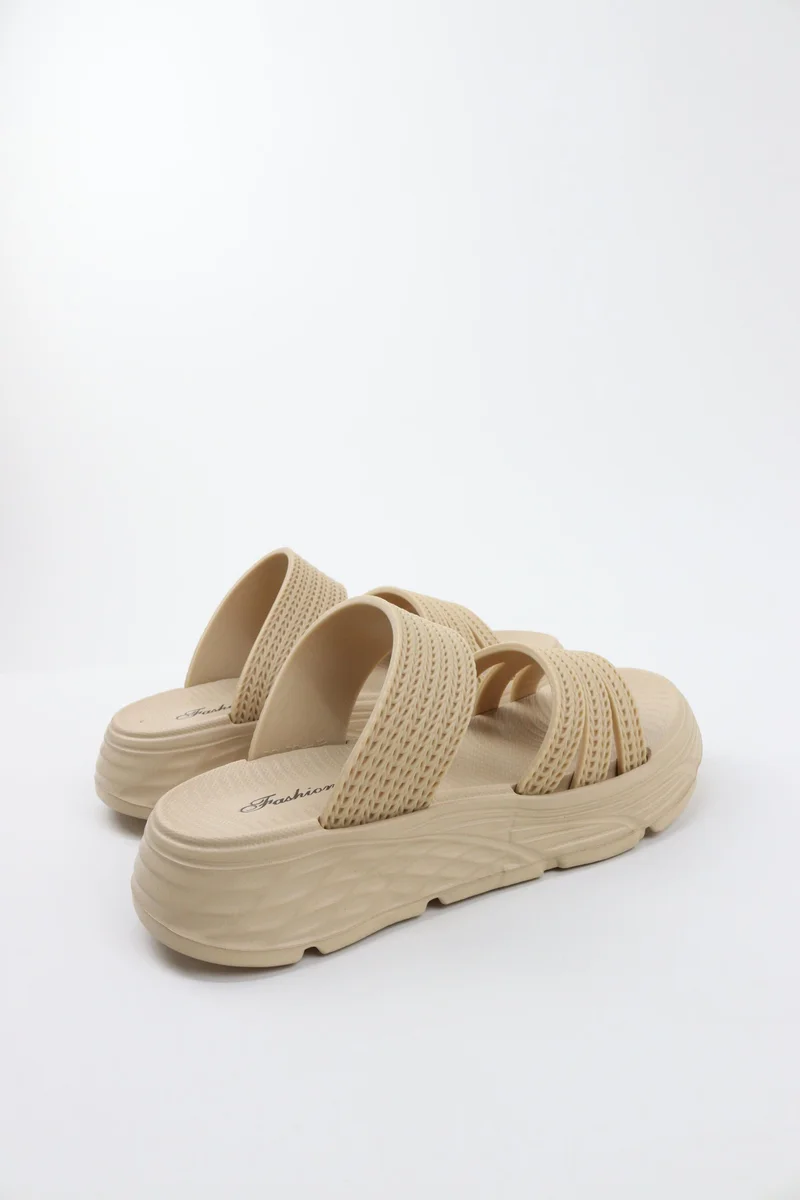 Viny KHAKI Viny Women’s Lightweight Double Strap Slide Slippers – Soft Comfort Platform Sandals for Daily Wear for Women | Best Price UAE