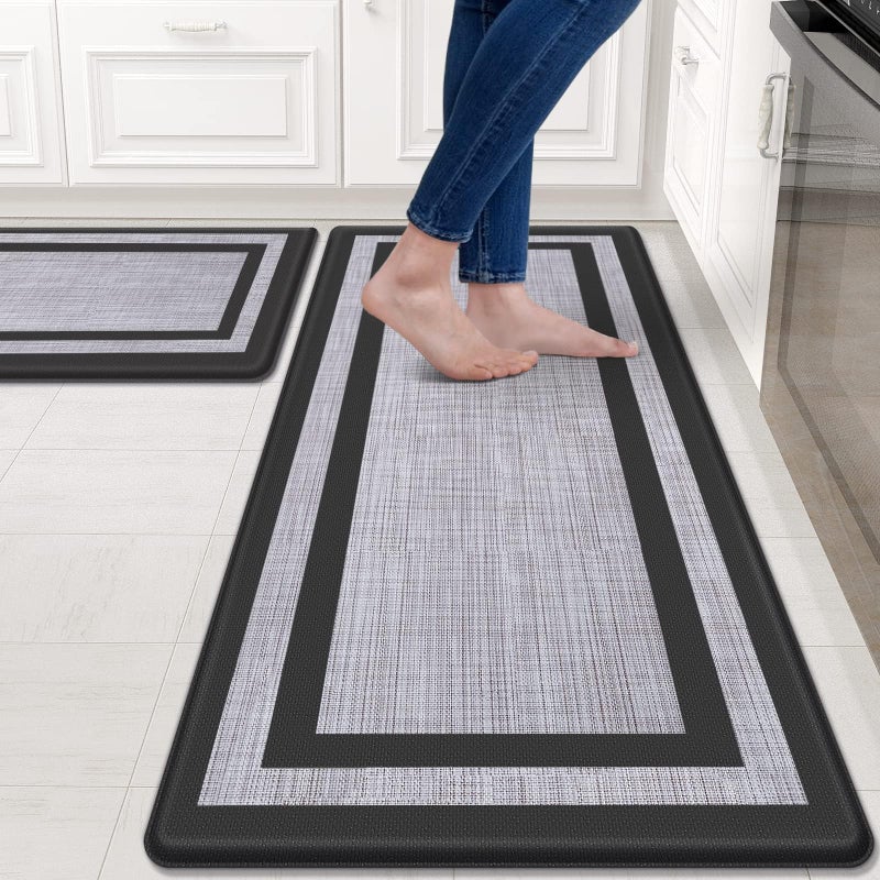Mattitude Kitchen Mats Set of 2,Cushioned Anti-Fatigue Non-Skid Rug Sets Ergonomic Comfort Standing Mat for Kitchen, Floor, Office, Sink, Laundry, Black and Gray - Image 1