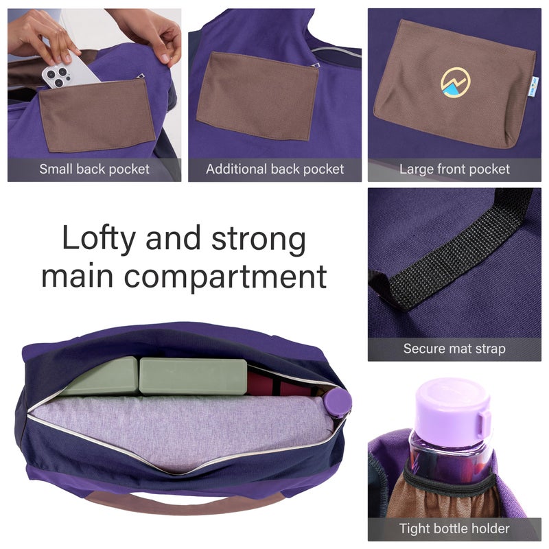 JoYnWell Large Yoga Mat Bag with sewn-in Yoga Mat Strap, Full Zip Yoga Tote Bag with 3 Zipper Pockets and Water bottle holder - Image 4