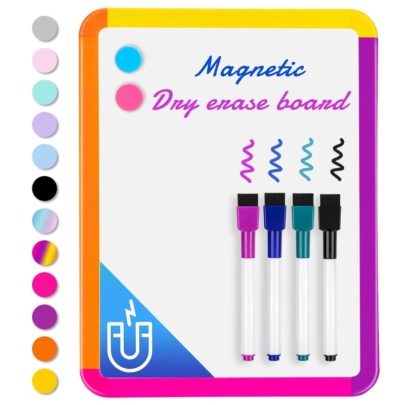 VUSIGN Small White Board Dry Erase, 8.5''x11'' Magnetic Dry Erase Board, Mini Whiteboard with Markers for Kids, Students, Fridge, Wall, Locker, Colorful Frame - Image 1