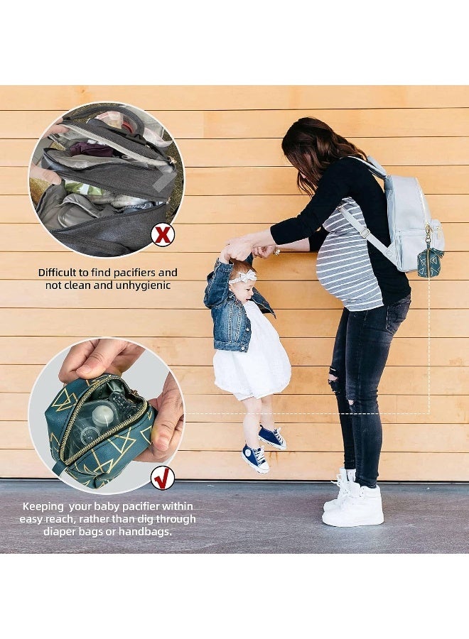 Smlpuame Pacifier Holder Case,BPA Free Leather Baby Pacifier Cover Pouch,Binky Case for Diaper Bag or Purse,Holder 4 Pacifiers or Teether Toy,Outdoor Travel Accessories,Easy to Clean(Dark Grey Blue) - Image 4