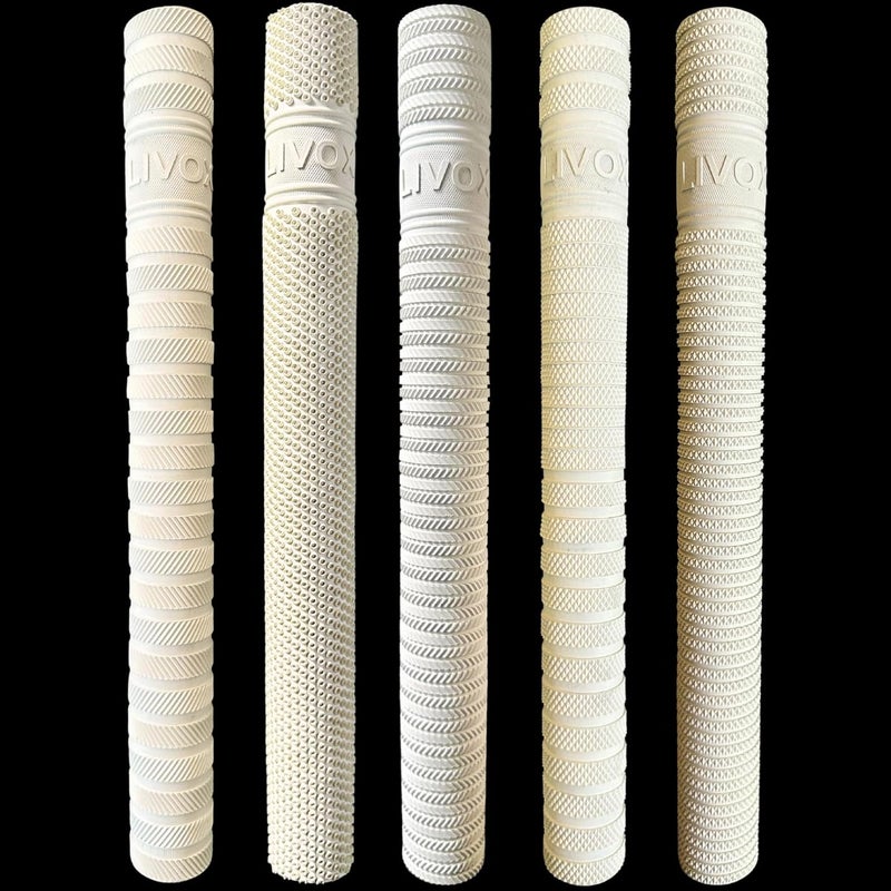 LIVOX Rubber White Textured Cricket Bat Handle Grip for Shock Absorption with Wooden Cone Cricket Bat Accessories (5 Grips and 1 Cone) - Image 2