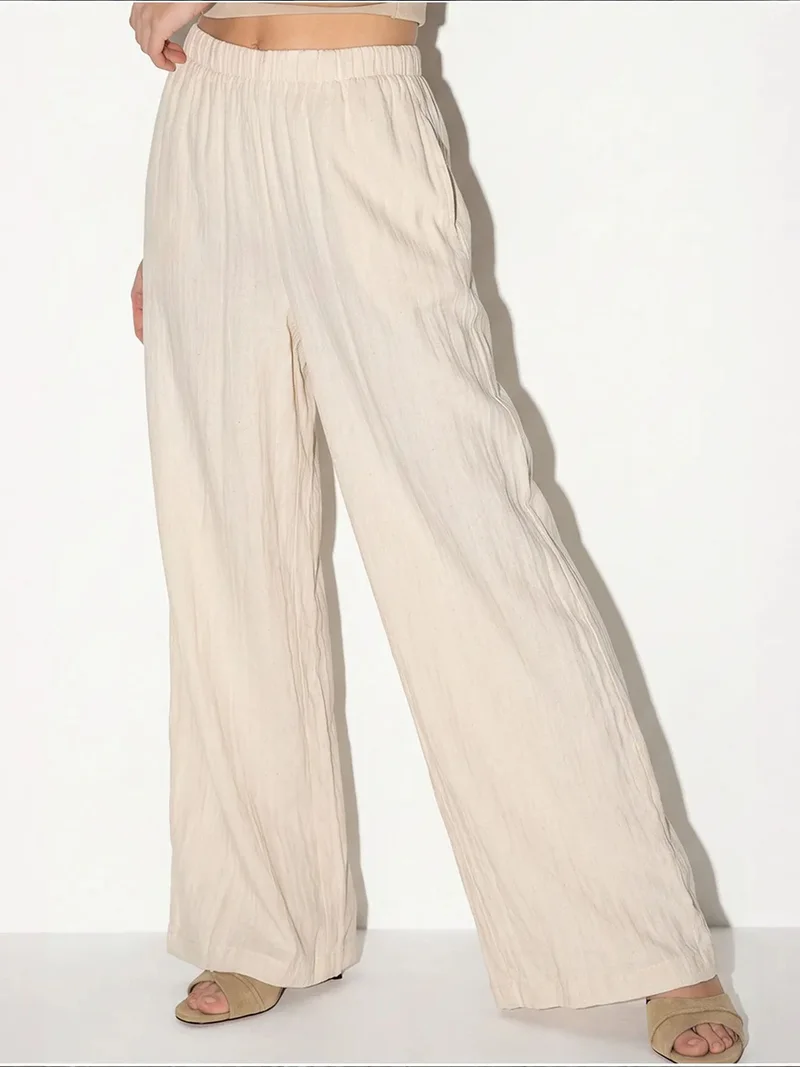 Bianco Lucci Cream Natural LUCCI Cotton Vest And Wide-Leg Trousers Set for Women | Best Price UAE