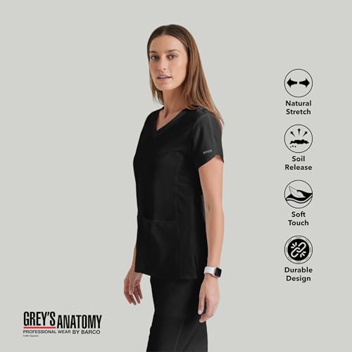 Barco Grey’s Anatomy by BARCO Classic Cora Scrub Top for Women – Black, 4-Pocket Crossover V-Neck Scrub Shirt with Natural Stretch, Soil Release Fabric, and Super-Soft Finish – Medium, Regular Fit - Image 3