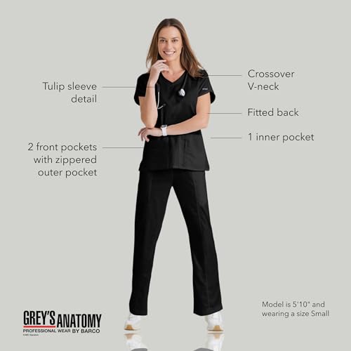 Barco Grey’s Anatomy by BARCO Classic Cora Scrub Top for Women – Black, 4-Pocket Crossover V-Neck Scrub Shirt with Natural Stretch, Soil Release Fabric, and Super-Soft Finish – Medium, Regular Fit - Image 4